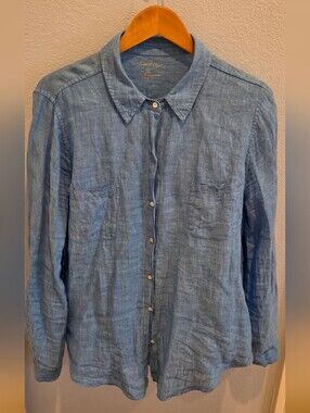 Lilly Pulitzer Linen Collared Shirt in Light Blue